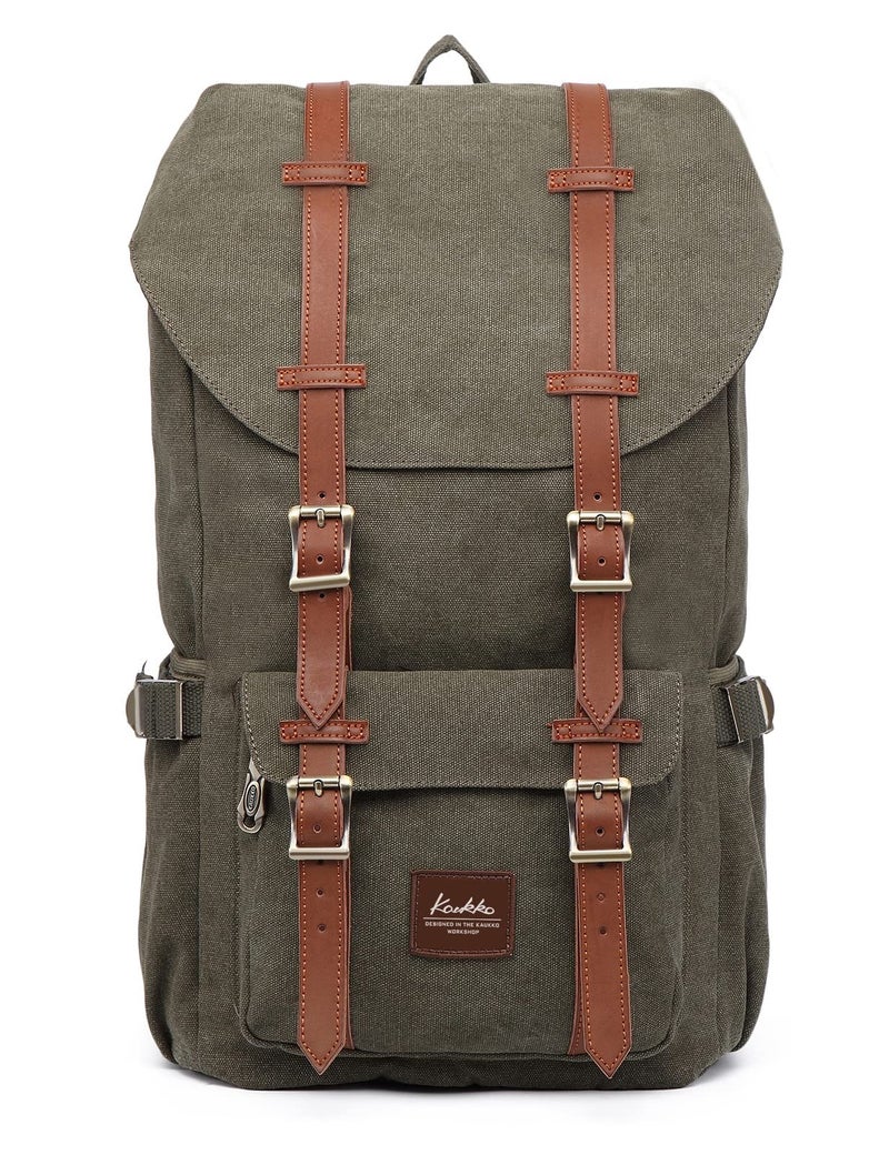 KAUKKO Travel Laptop Backpack Outdoor Rucksack Causal backpack Fits 15.6"(Canvas Green) - Image 1